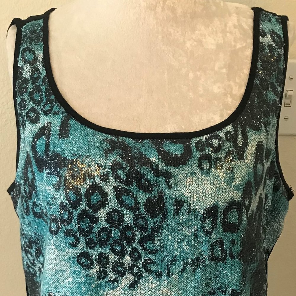 Sequin Tank Top In Blues Size Large